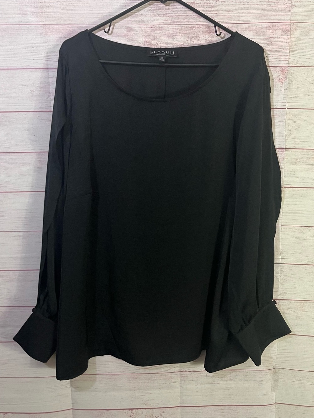 Eloquii Black Open Split Long‎ Sleeve Blouse Size 22